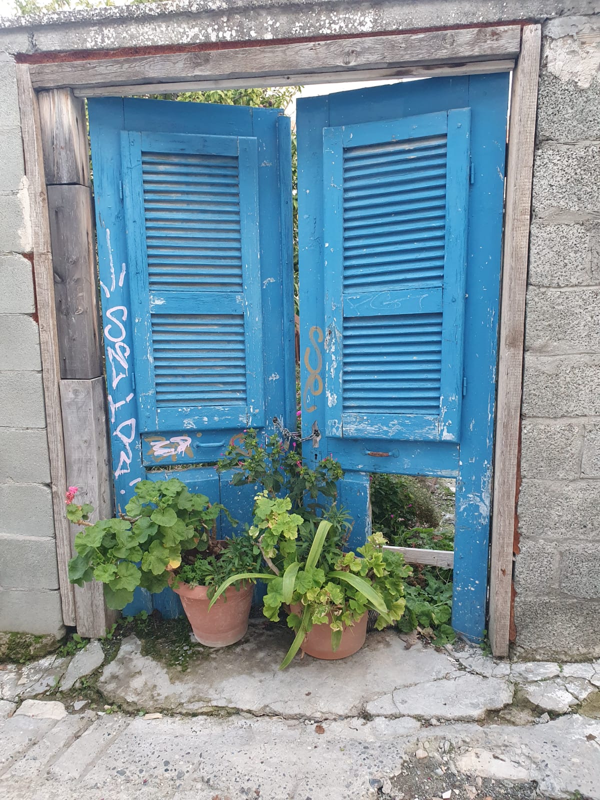 Eine der typischen blauen Türen Fensterläden auf Zypern